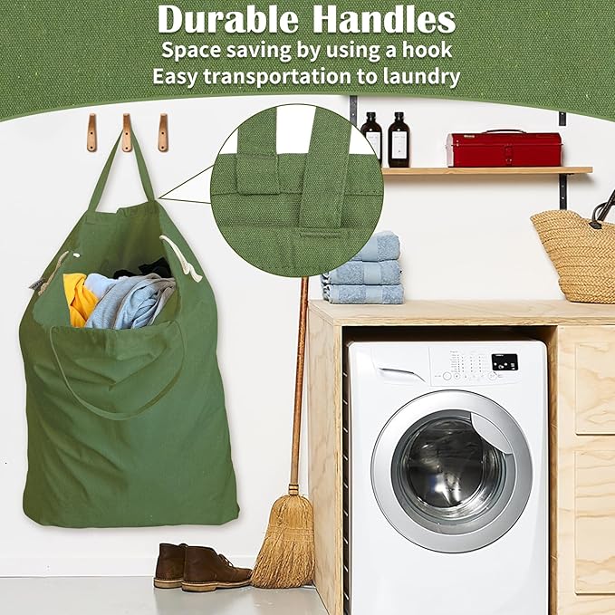 Canvas Laundry Bag 33"Wx 35"H, Thick Cotton Laundry Bag with Handles & Drawstring, Extra Large Heavy Duty Washable Basket Liner Hamper Liner Canvas Storage Sack (XL ArmyGreen)