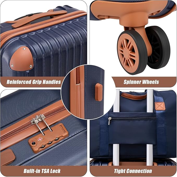 Carry On Luggage Sets 3 Piece, 20 Inch Luggage 22x14x9 Airline Approved with Wheels and TSA Lock, ABS Lightweight Hardshell Travel Suitcase Set with Duffel Bag Travel Bag for Men Women