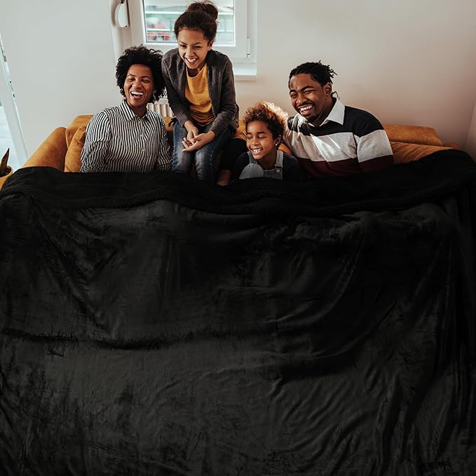 Bedsure GentleSoft Sherpa Fleece Oversized Cal King Blankets for Bed - Thick and Warm Throw for Women and Men, Soft Fuzzy Plush Large Blanket for Winter, Non-Heated, Black, 112x98 Inches