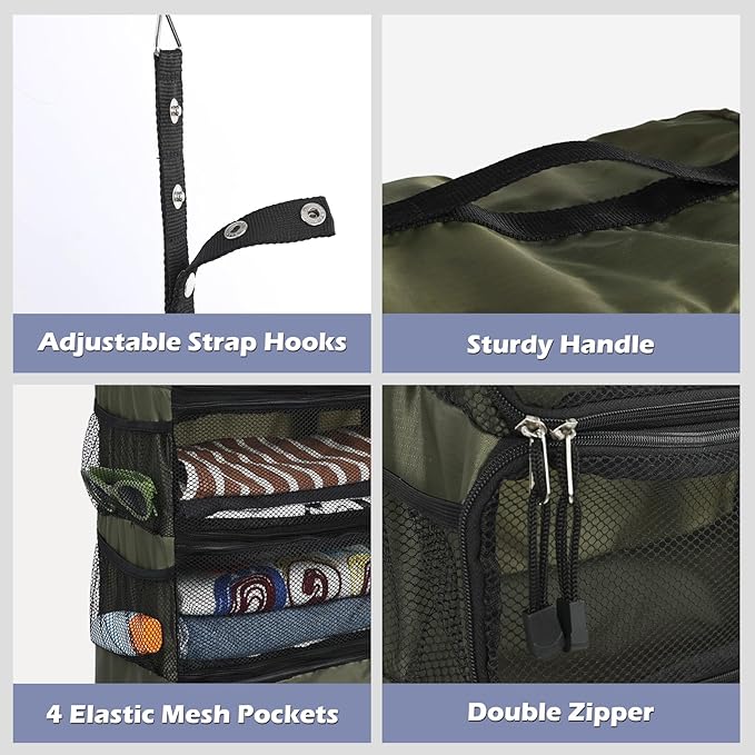 Surblue Travel Hanging Luggage Organizer Portable Suitcase Closet Organizer Multiple Compartments Collapsible Compression Packing Cubes Shelf, Green, M