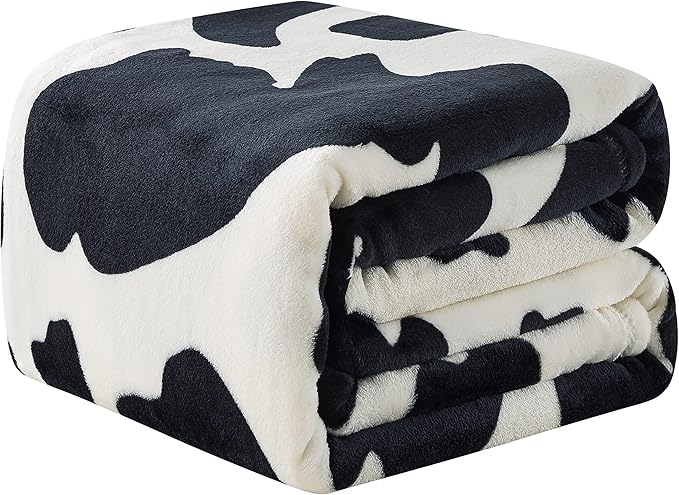 Flannel Fleece Cow Print Blanket King Size - Premium Anti-Static Super Soft Cozy Plush, Lightweight Microfiber Winter Warm Cow Print Throw Blanket for Couch Sofa Bed 90" x 108"(Black Cow King)