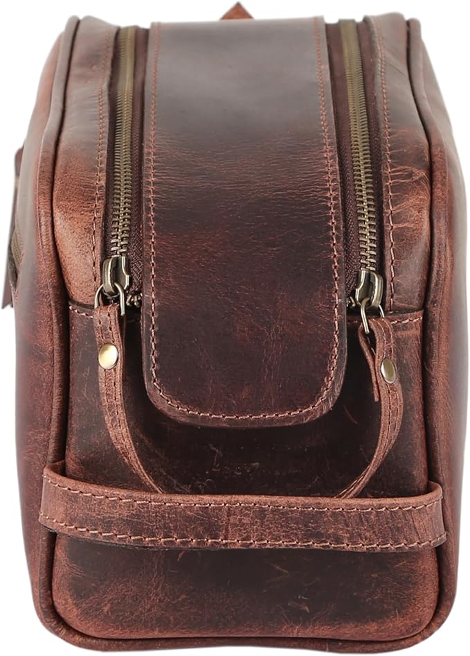 KomalC Travel Toiletry Bag – Premium Leather Dopp Kit for Men & Women with Water-Resistant Lining & Spacious Zippered Organizer