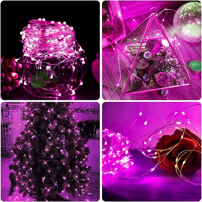 12 Pack Pink Fairy Lights Battery Operated, 7ft 20 LED Mini String Twinkle Lights for Christmas Halloween Party Valentine's Day Mason Jars Centerpiece Table Decorations (12, Pink)