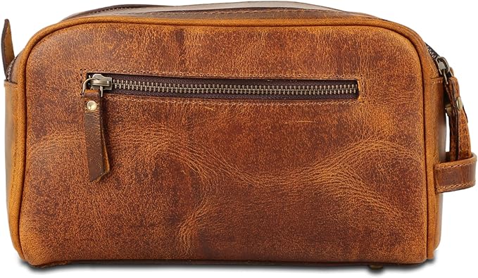 KomalC Travel Toiletry Bag – Premium Leather Dopp Kit for Men & Women with Water-Resistant Lining & Spacious Zippered Organizer