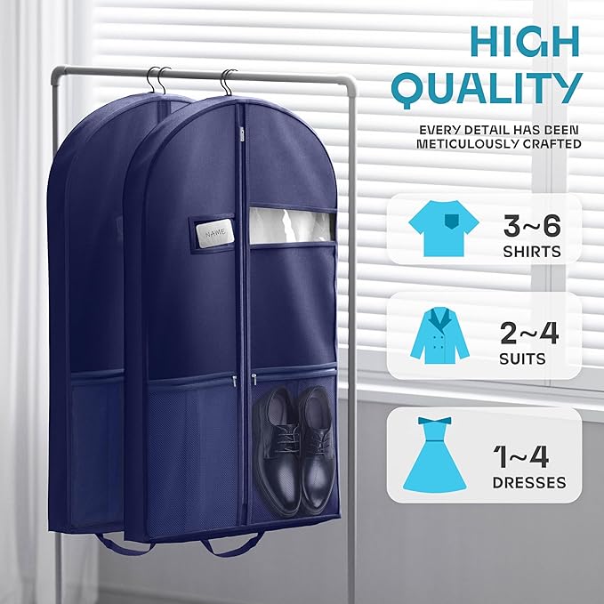 Travel Garment Bag with Zipper Pocket, Suit Bag for Suits, Dresses, Coats