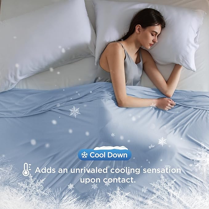 Bedsure Light Blue Cooling Blanket Twin XL for Hot Sleepers - Summer Cold Blanket with Rayon Derived from Bamboo for Twin Size Bed, Ice Cool Cold Lightweight Arc-Chill Thin Summer Bedding, 60x90