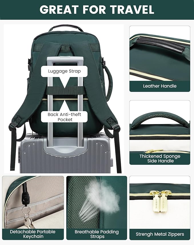 LOVEVOOK 50L Large Travel Backpack for Women, Carry on Backpack Airline Approved, Waterproof Travel Essentials fits 18" Laptop, TSA Personal Item Travels Bag Sports Backpack with 3 Packing Cubes