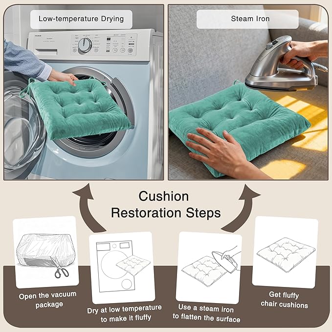 OVOV 4 Pack Chair Cushions for Dining Chairs Soft Seat Cushions for Kitchen Desk Chairs Square Chair Pads with Ties (15.5"x15.5" Lake Blue)