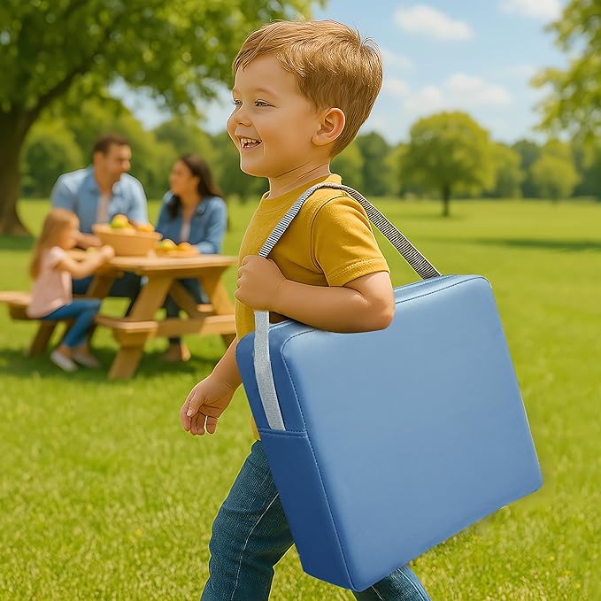 Toddler Booster Seat Dining Table Kitchen Chair, Waterproof Anti-Scratch PU Cushion, Non-Slip Bottom, Adjustable Buckle Straps, Easy Clean Portable Seat Cushion (Blue)