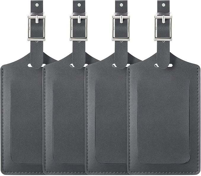 Travelambo Luggage Tags for Suitcases PU Leather Travel Tags Bag Tags Privacy Protection Travel Essentials