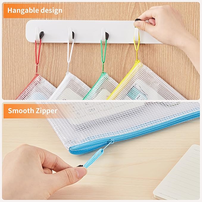 JARLINK A4 Letter Size 36 Pack 10 Colors Zipper Mesh Document Pouch, Mesh Bags for Board Games & Puzzles, Waterproof Document Zipper Pouches for Office School Supplies, Toys, Cosmetics Travel Storage