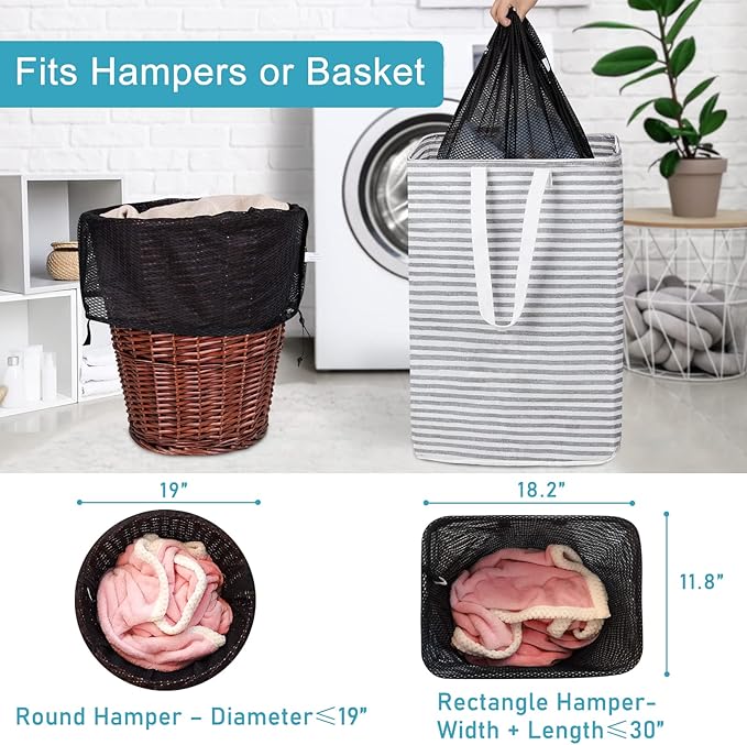 Polecasa Heavy Duty Extra Large Mesh Laundry Bags with ID Tag and Locking Drawstring Closure - 2 Pack, 30 x 36 inches - Laundry Hamper Liner, Washable Laundry Bag for Travel, Sports, Dorms (Black)