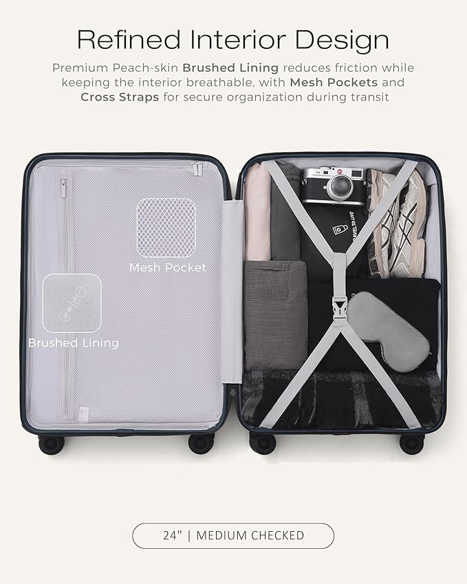 Coolife Luggage Suitcases Hardside Lightweight: Durable PC Expandable Travel 3 Piece Set with Dual Spinner Wheels & TSA Lock, 20/24/28 (20" Expandable) (Navy, 3-Piece Set (20/24/28))