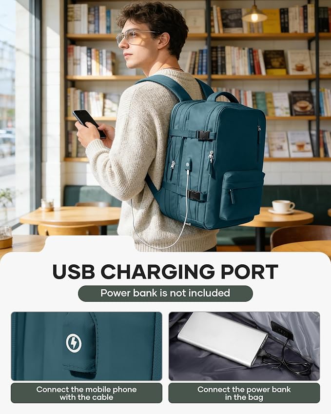 VECAVE Vacuum Backpack Travel with Pump, Expandable Personal Item Carry on Backpacks for Women Men, Laptop Waterproof Work Compression bags with USB Casual Daypack DarkBlue