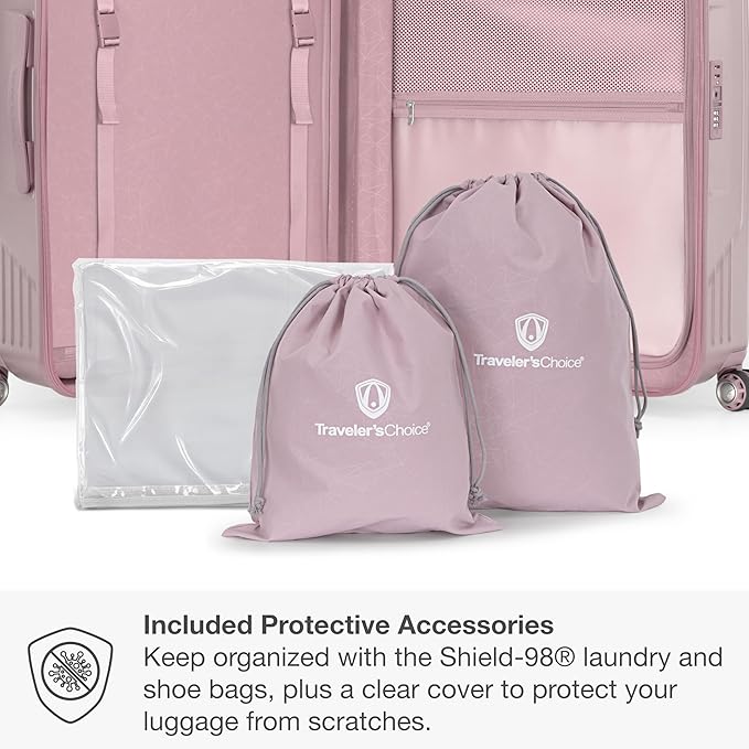 Traveler's Choice Ultimax II Polycarbonate Hardside Luggage with Spinner Wheels, Pink, 25-Inch Medium Luggage