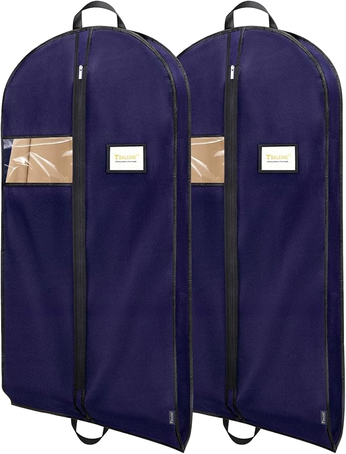 BALEINE 2PK Heavy Duty Garment Bag with Shoe Storage Travel Bag for Dresses, Suit, Coats Travel Essential (54", Blue)
