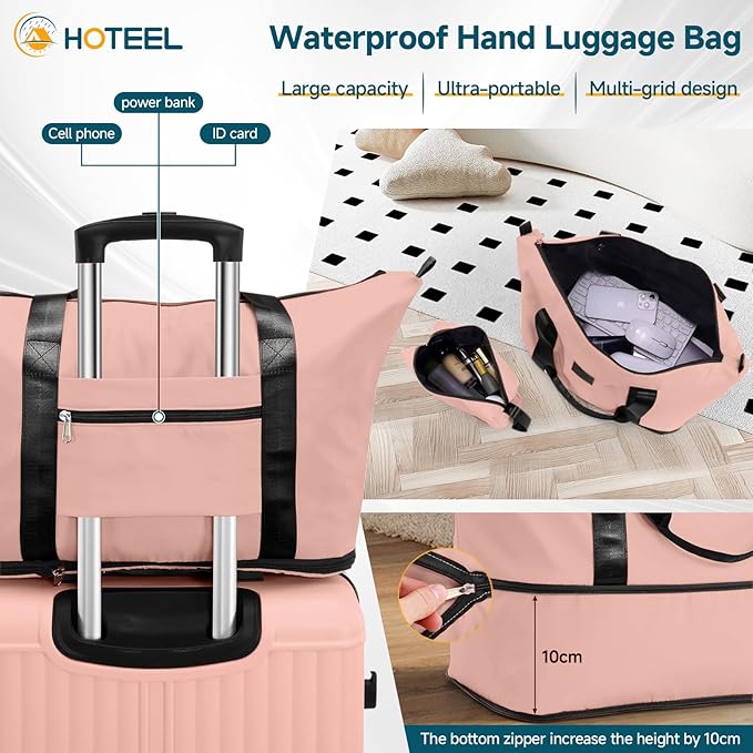 Hoteel 20Inch Luggage 3-piece Set, 360° Universal Suitcases with Wheels Hard Shell Suitcase with TSA Lock, Including Waterproof Luggage Bag, Travel Maletas for Men and Women,Pink