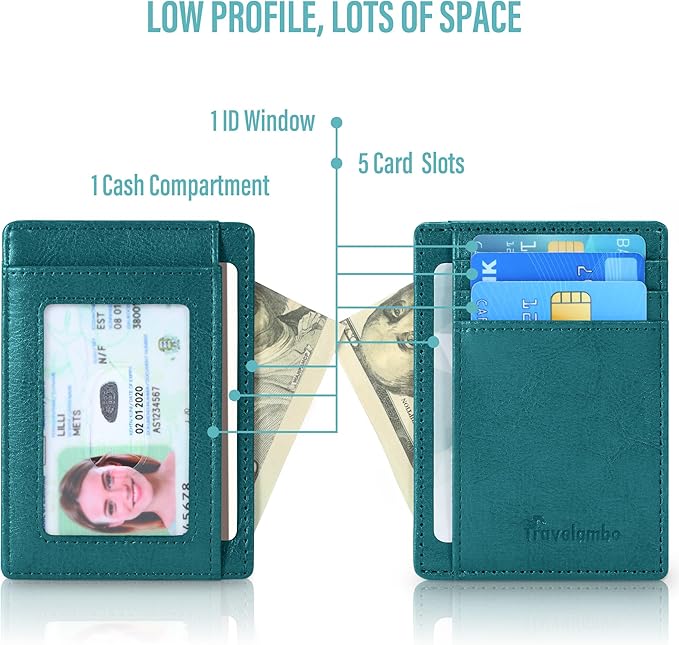 Travelambo Slim Wallet Front Pocket Minimalist Leather RFID Blocking Medium Size