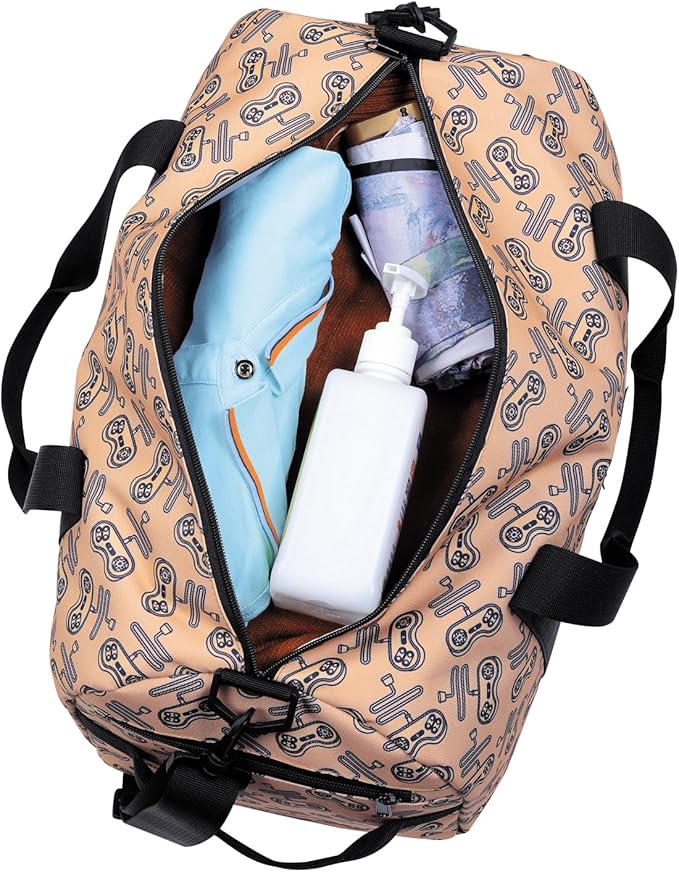 Kids Duffle Bag Overnight Bags for Boys and Girls Weekender Sleepover Carry-On Tote for Traveling Gym Sport Dance (Game Print)