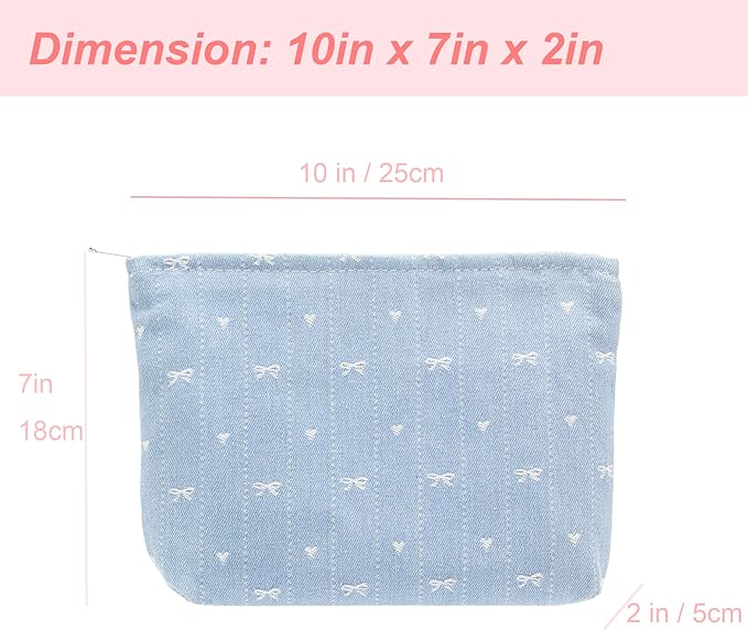 PAZIMIIK Makeup Bag Large Cotton Zipper Pouch for Purse Travel Canvas Make Up Organizer for Women Cosmetic,Jean Light