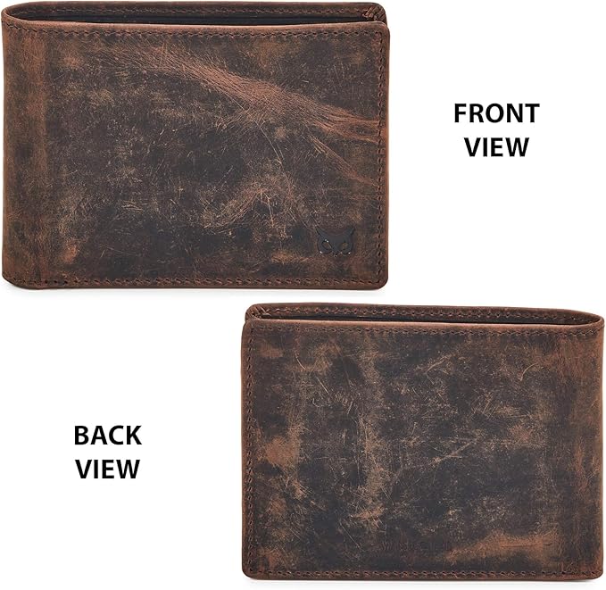 Real Leather Mens Bifold Wallet RFID Blocking Slim Minimalist Front Pocket - Thin & Stylish with ID Window in Gift Box (Crazy Horse, Cognac). | RFID Blocking, Slim, Minimalist, Front Pocket, Thin, Stylish