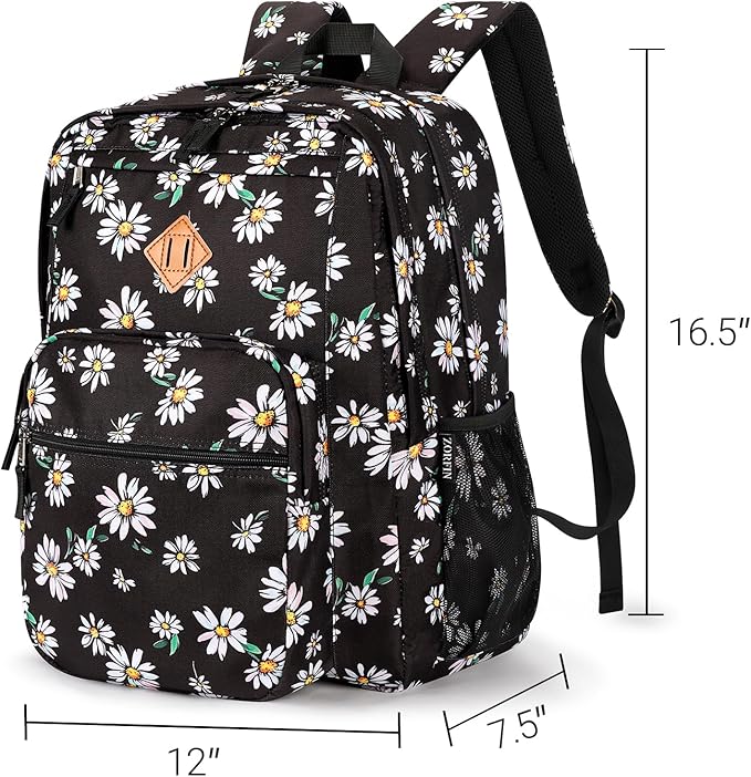ZORFIN 26L Backpack for College, and Travel: Water Resistant Bookbag - Daisy Black