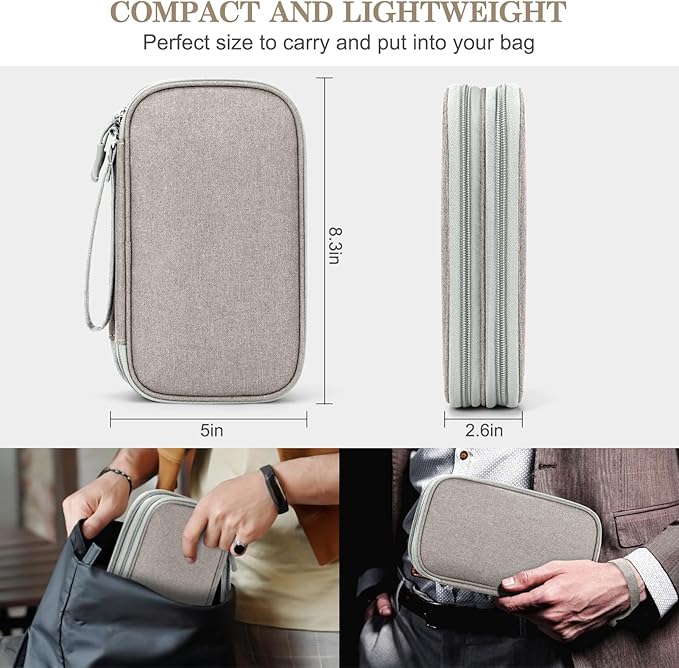 FYY Electronic Organizer, Travel Cable Organizer Bag Pouch Electronic Accessories Carry Case Portable Waterproof Double Layers Storage Bag for Cable, Charger, Phone, Earphone, Medium Size, Khaki