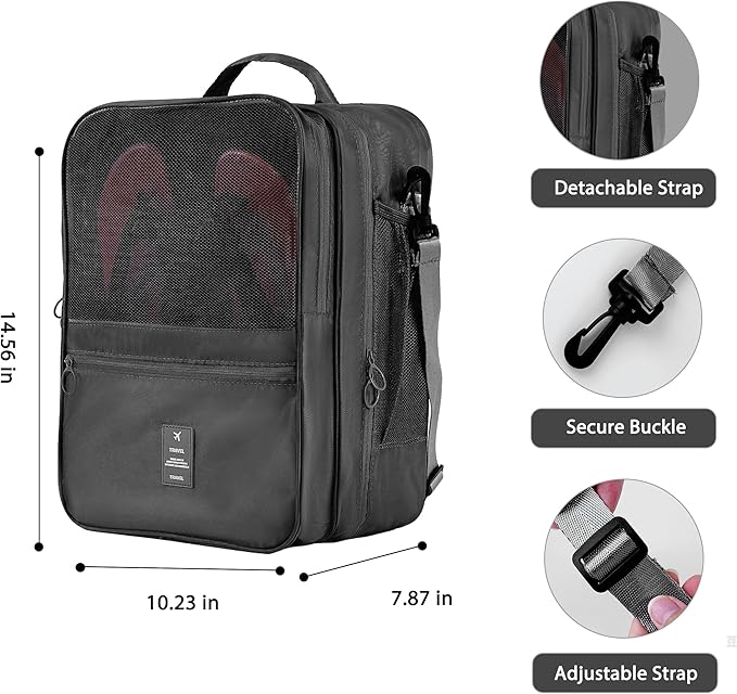 Large Shoe Bags for Travel Holds 4 Pair of Shoes, Shoe Storage Pouch with 3 Layers Compartments, Waterproof & Washable (Black)