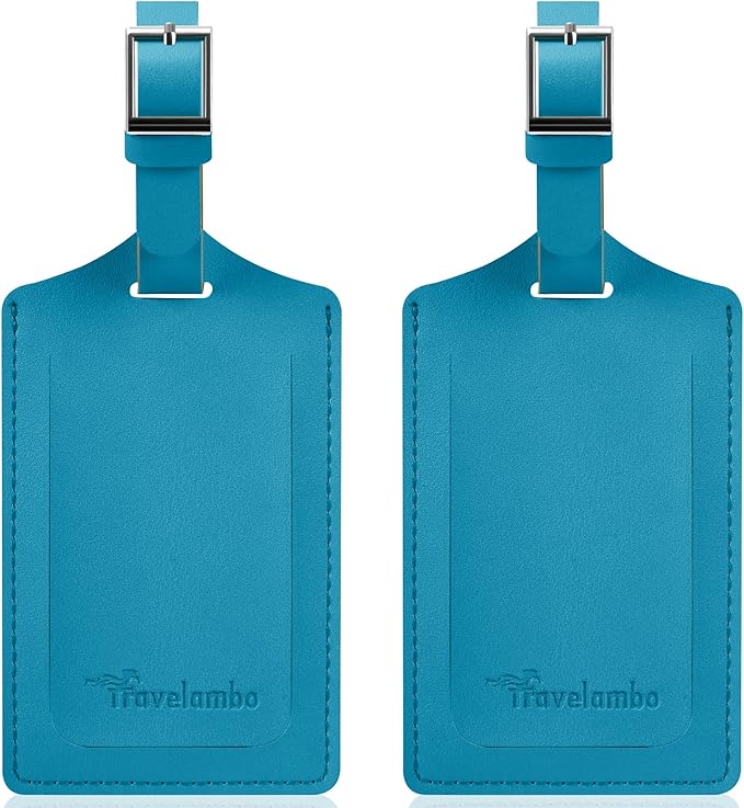 Travelambo Luggage Tags for Suitcases Faux Leather Privacy Protection 2 Pack Bag Tags Travel Accessories Essential, Energetic Blue