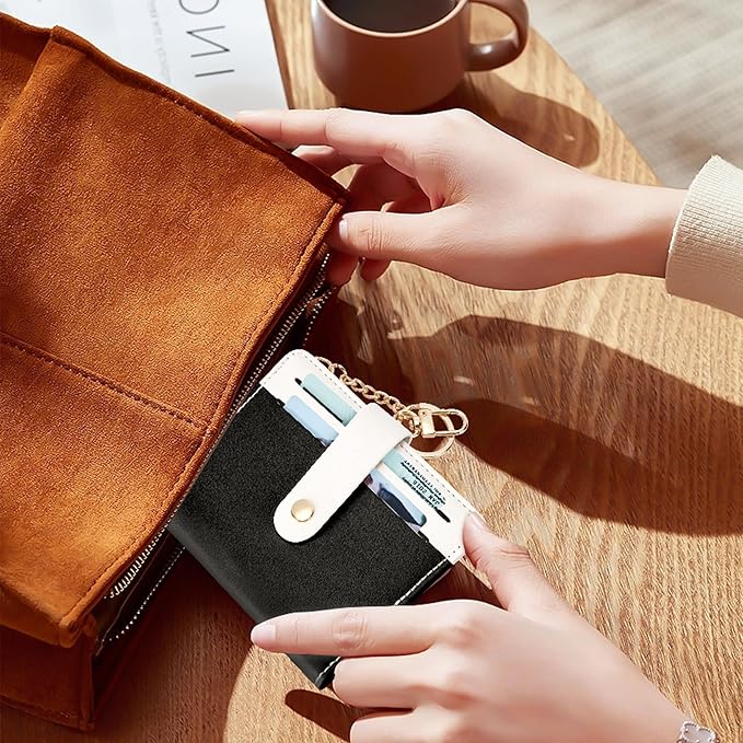 Airkit Small Wallets Woman RFID Blocking Leather Credit Card Holder - with ID Window - Card Wallets for Women - with Zipper Coin Purse - Keychain Wallet