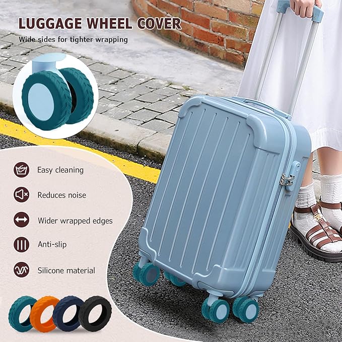 XYOFUN Luggage Wheel Covers - Upgraded 8-Pack Anti Dust & Scratch Noise Reduction Carry On/Travel Suitcase Wheel Protector - For 2-2.4" wheels - Lake Blue