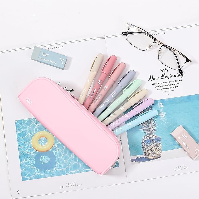 Mr. Pen- Silicone Pencil Case, Light Pink Pencil Pouch, Pencil Case Small, Pencil Pouch Aesthetic