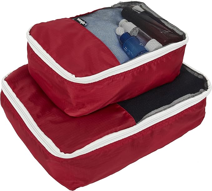 Wrangler 4 Piece Miami Luggage and Packing Cubes Set, Red