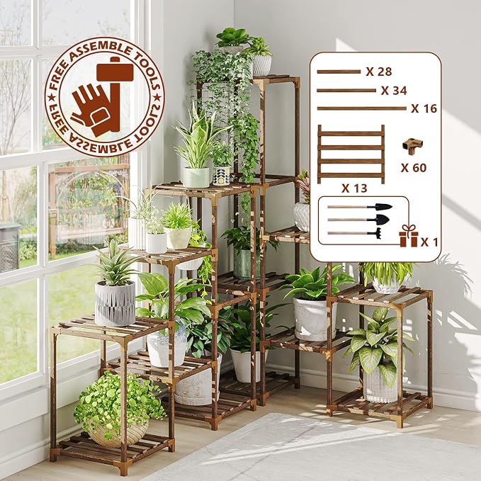 Bamworld Plant Stand Indoor Corner Plant Shelf Outdoor Flower Shelves Wooden Plant Stands Garden Wood Plant Holder Rack for Living Room Corner Lawn Window 03B | Wooden Plant Stands Garden Wood Plant Holder Rack for Living Room Corner Lawn Window 03B
