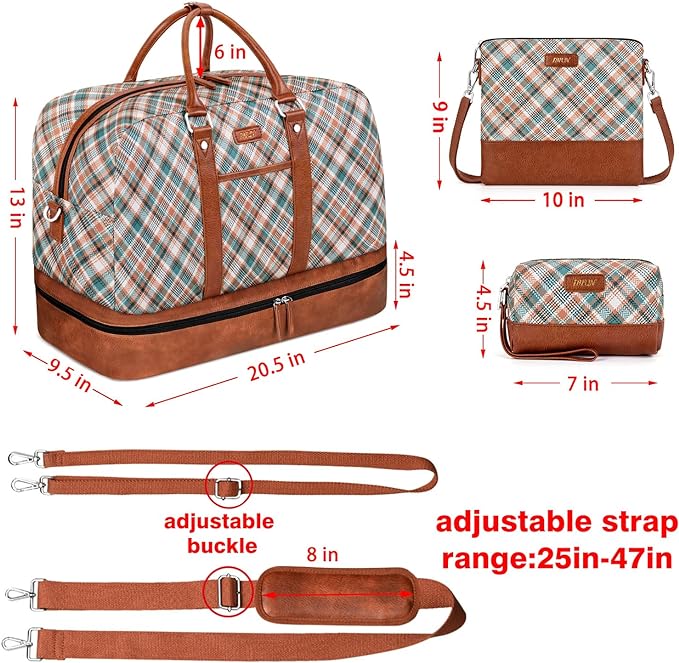 Weekender Bag for Women, Large Overnight Bag Canvas Travel Duffel Bag Carry On Tote with Shoe Compartment 21" 3Pcs Set