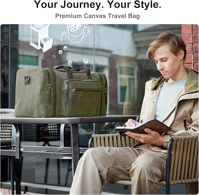 Canvas Expandable Duffle Bag for Men Traveling, Luggage Travel Bag Weekender Overnight Bag,Mens Gym Carry on Duffel Bags
