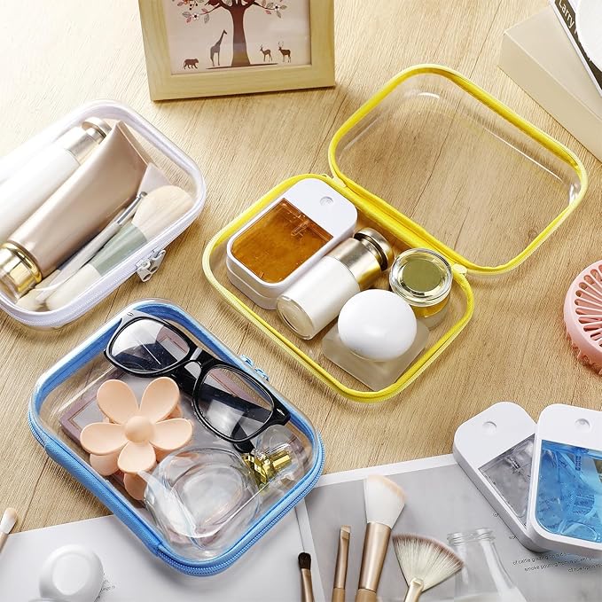 Sanwuta 6 Pcs Clear Hard Zipper Case Plastic Zipper Pouches Transparent Makeup Bag Pencil Case Pouches Toiletry Diaper Bag for Travel Toy Storage Organizer Bins(Colorful,7.09 x 5.12 x 2 Inch)