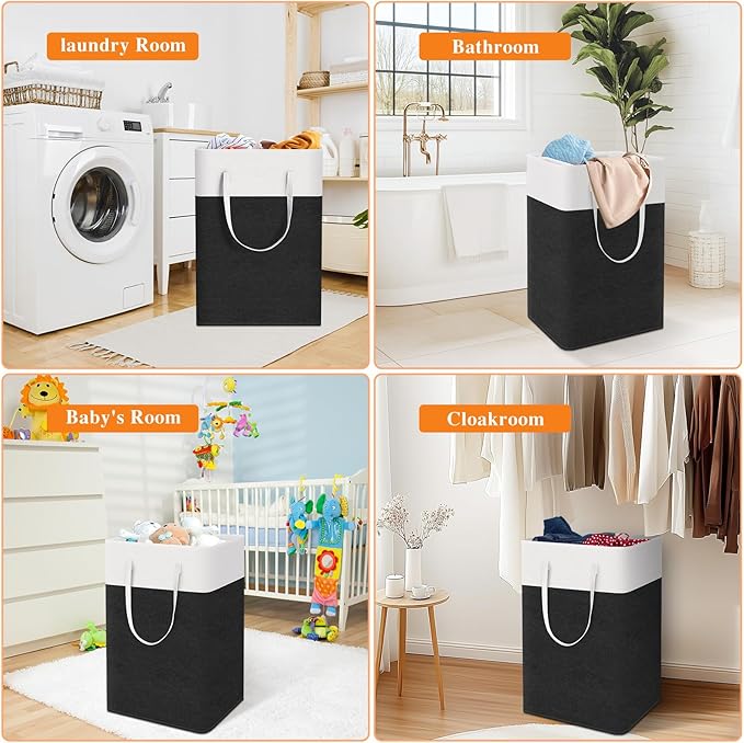 laundry basket 3-Pack, laundry hamper, Hamper with handles, collapsible laundry baskets, Waterproof dirty clothes hamper, Towel Storage for Home or Dorm, 75L-Black