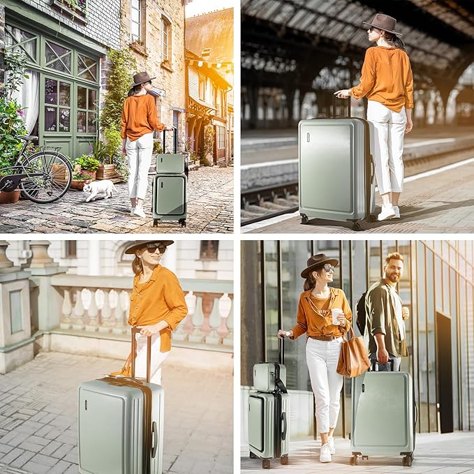 Hard Shell Luggage Sets with Spinner Wheels 4 Piece, Expandable Large Suitcases with TSA Lock, Travel Large Suitcase Set, Sage Green Luggage Set