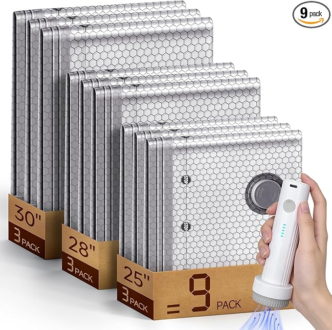 Space Saver Vacuum Storage Bags with Portable Electric Pump, Vacuum Seal Bags for Clothing Travel, Compression Bags for Travel & Home, Clothes, Blankets, Seasonal Storage, 9 Combo (3L/3M/3S)
