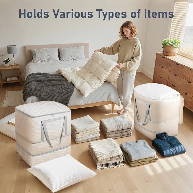 DIMJ Comforter Storage Bag - 120L Large Blanket Storage Compression Bags with Handles, Washable Clothes Storage Totes for Moving Closet, Space Saving Organizer for Bedding Comforter Blanket