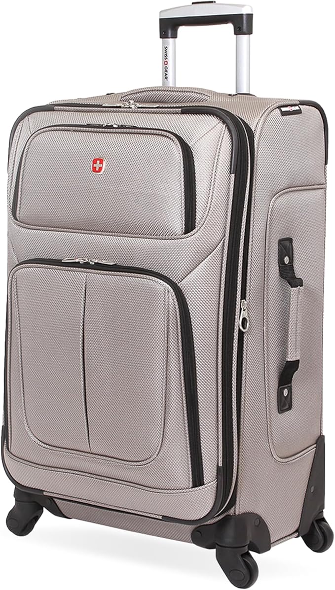SWISSGEAR Sion Softside Expandable Spinner Luggage Durable Lightweight Travel Suitcase, Pewter, Checked-Medium 25-Inch