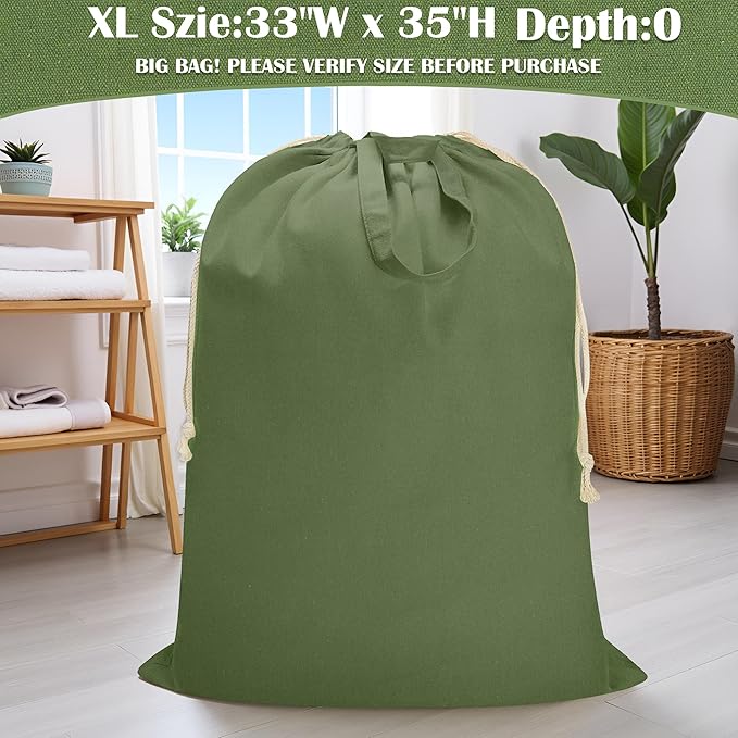 Canvas Laundry Bag 33"Wx 35"H, Thick Cotton Laundry Bag with Handles & Drawstring, Extra Large Heavy Duty Washable Basket Liner Hamper Liner Canvas Storage Sack (XL ArmyGreen)