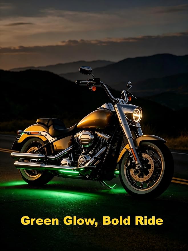 YM E-Bright Green Underglow LED Strip Lights 4 Pack 11inch IP67 Waterproof | 5050 15 SMD chips, DC12V low voltage, fits cars, motorcycles, golf cart, boats for interior & exterior decorative lighting