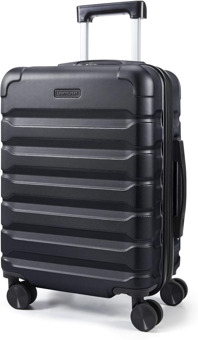 LIGHT FLIGHT Carry On Luggage 22x14x9 Airline Approved, Expandable Carry On Suitcases with Wheels, Lightweight Luggage, Durable Hard Shell 20 Inch Rolling Suit Case for Men Women Travel Black