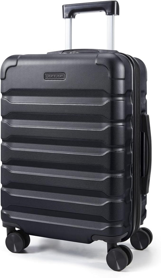 LIGHT FLIGHT Carry On Luggage 22x14x9 Airline Approved, Expandable Carry On Suitcases with Wheels, Lightweight Luggage, Durable Hard Shell 20 Inch Rolling Suit Case for Men Women Travel Black