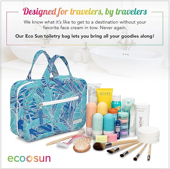 Eco Sun Hanging Travel Toiletry Bag — Designed in Hawaii — Water-resistant Travel Organizer for Bathroom Accessories (Teal Tropic)