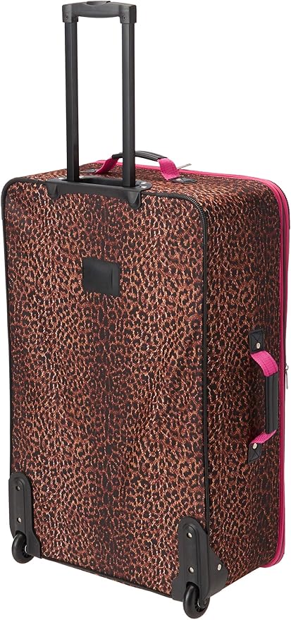 Rockland Vara Softside 3-Piece Upright Luggage Set, Pink Leopard, 3-Piece Set (20 inch/28 inch/22 inch duffel)