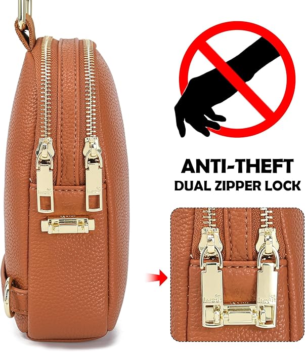 INICAT Anti Theft Crossbody Bag for Women, Small RFID Blocking Sling Purse with Zipper Lock for Travel, Vegan Leather