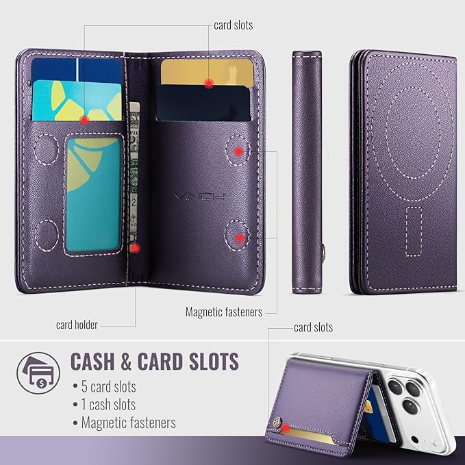 Vinich for MagSafe Wallet Magnetic RFID Blocking Card Holder Compatible with MagSafe Phones and Cases, Strong Magnet Minimalist Phone Wallet for iPhone 17/16/15/14/13/12/ Pro/Max/Plus, Purple